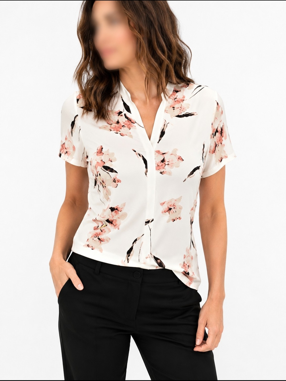 👕2 for 15$ Or 3 for 20$👕floral Notch-Neck Short Sleeve Blouse - White/Pink